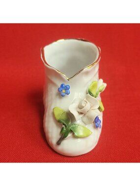 Vintage Miniature Porcelain Floral Shoe Figurine
